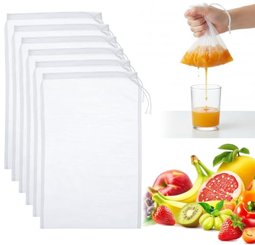 Thinp 6 Pcs Nut Bag Strainer, 12 x 8 in Cheese Cloth Bag for Straining Reusable Nut Milk Bags 200 Mesh Drawstring Bags Nylon Fine Mesh Strainer for Straining Fruit Juice Cheese Coffee Tofu Yogurt Tea