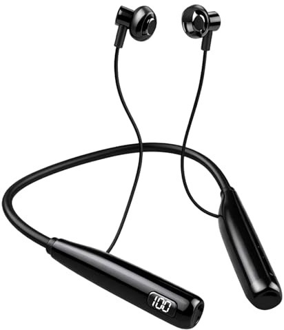 Earphones Wireless Bluetooth 5.2 Wireless Bluetooth Earbuds Neckband Headphones 100 Hours Playtime Noise Cancelling Mic IPX7 Waterproof Magnetic Headset Sports Running Earphones LED Battery Display