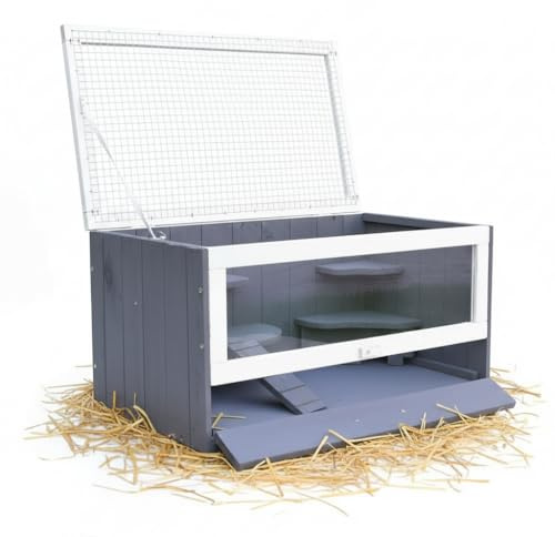 Mucola Nagerkäfig Hamsterkäfig Holz mit Plexiglasfront 60x35x30 cm Grau | Gitterabdeckung für Luftzirkulation, inkl. Häuschen und Flaschenhalter, wohnraumtaugliches Design, für Mäuse und kleine Nager