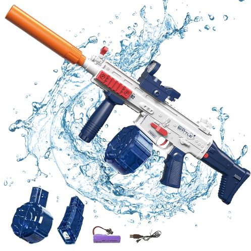Pistola de Agua eléctrica, Pistolas de Agua Eléctricas para Niños Adultos, Pistolas de Chorro de Alta Capacidad de 320CC + 120CC, El rociador Agua más Fuerte Summer Pool Beach Party Toy (Azul)