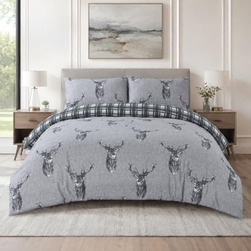 Luxurious Animal Bedding Double Bed Set 100% Brushed Microfibre Duvet Cover Sets 3 Piece Winter Sunmmer All Season Soft Quilt Covers Easy Care, Hypoallergenic, Machine Washable (Double, Stag)