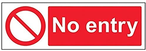 V Safety 52001AX-R No Entry Prohibition Sign - Landscape - 300mm x 100mm - 1mm Rigid Plastic, Red