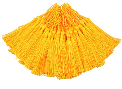 100pcs 13cm / 5 Zoll Handgefertigte Gerade Quaste mit 2 Zoll Schleife für die Herstellung von Schmuck, Souvenirs, Lesezeichen, DIY Handwerk Zubehör (Gold-Gelb)