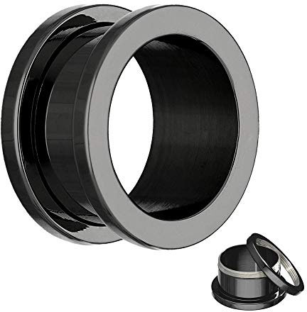 Treuheld® Titan Flesh Tunnel 12mm - Schwarz - reines G23 Titanium - Schraubverschluss mit Gewinde - Damen und Herren Ohr Plug zum Schrauben