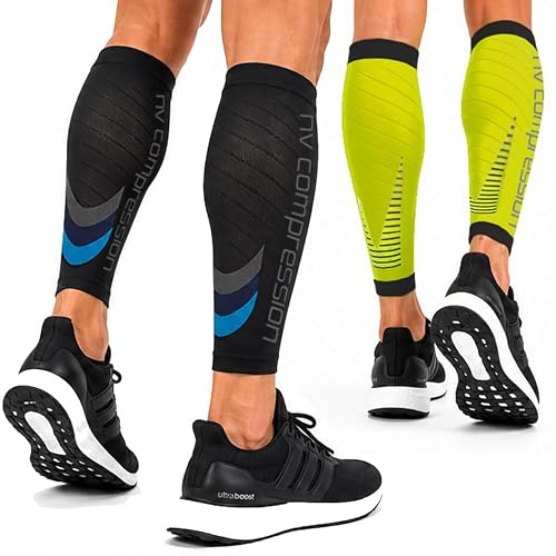 NV Compression Race and Recover Fußlose Kompressionsstrümpfe - Wadenstütze Kompression Compression Calf Sleeves - for Sports, Laufen, Radfahren, Triathlon, Gym, Tennis