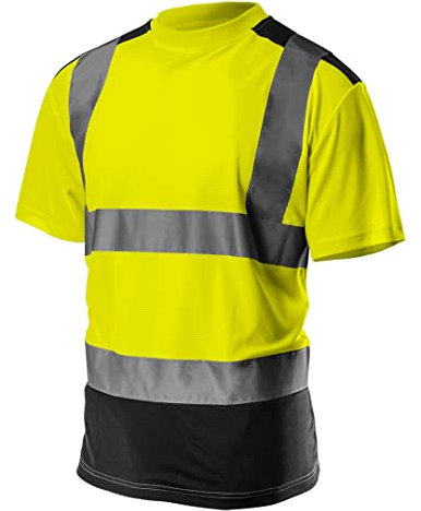 NEO TOOLS Profi Warnschutz T-Shirt Kurzarm Arbeitsshirt Arbeits warnshirt reflektierende Zonen Warnshirt Arbeitshemd orange oder gelb S-XXL (gelb, M)