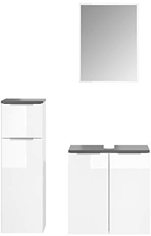 Vicco Badmöbel-Set Otis, Weiß, 58 cm, besteht aus Waschbeckenunterschrank, Spiegelschrank und Midischrank