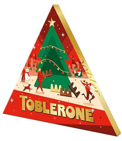 TOBLERONE - 1 Calendrier de l'Avent - Assortiment Festif de Chocolats - 4 Recettes : Chocolat au Lait, Lait Amandes Caramélisées, Blanc, Noir - Idée Cadeau Noël - 1 Calendrier de 200 g