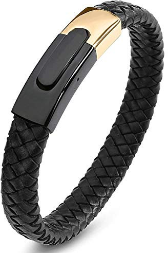 Daesar Partnerarmband Leder mit Magnet Armband Geflochten 16.5CM, Lederarmbänder für Männer Schwarz