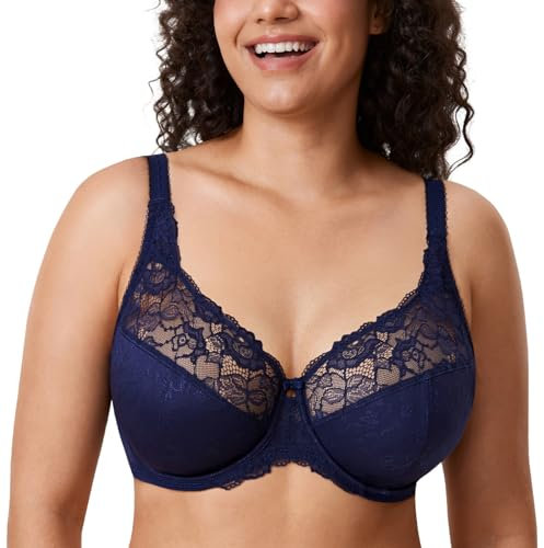 Delimira Women's Beauty Lace Non Padded Minimiser Full Figure Underwire Bra Blueberry 38D