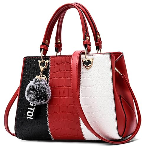 VARLIVOO Damen Handtasche Schultertasche Frauen Umhängetasche Taschen Wasserdicht Krokodilmuster PU Leder Henkeltaschen Rot B