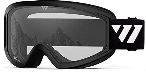 WISTON Ski Goggles - OTG Snow/Snowboard Goggles for Men, Women & Youth - 100% UV Protection (Black Frame/Clear Lens)