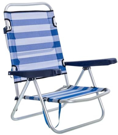 LOLAhome Silla de Playa Baja reclinable 4 Posiciones Convertible en Tumbona Azul y Blanco de Aluminio y textileno de 61x47x80 cm