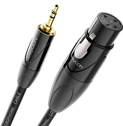 deleyCON 2m XLR auf 3,5mm Klinke Stereo - Mikrofonkabel Audio Adapter Kabel AUX - Studio Qualität - aus reinem OFC Kupfer (AWG24) XLR Buchse auf Klinke 3,5mm Stecker - Metallverriegelung