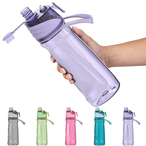 Healter 650ml Spray Water Bottles for Kids Water Bottle with Spray Mist Leakproof Misting Drinking Bottle for Cycling Hiking Climbing Outdoor Sport Hydration Cooling(Purple)