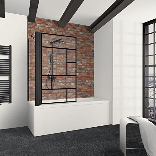 Schulte Badewannenaufsatz 1-teilig mit Seitenwand für 70er Badewanne, BlackStyle mit 5 mm Sicherheitsglas Dekor Atelier 1, D166270-F-68-166