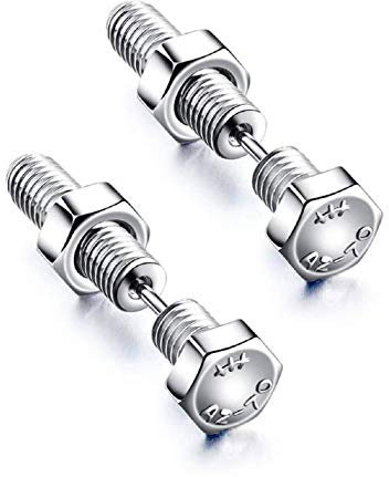 Coole Bolzen Ohrstecker für Männer - Edelstahl Piercing Schmuck, Ohrringe mit Hypoallergenen Schrauben, Einzigartige Geschenk für Männer und Jungen (Silber)
