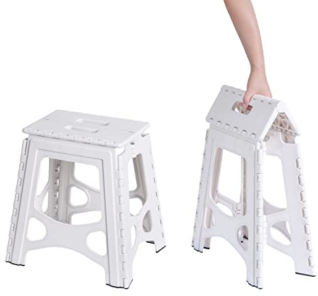 SHIMOYAMA Folding Step Stool 15IN Tall Plastic Foldable Step Stool for Camping Picnic and Home, 1 Pack, Collapsible Stool for Adults, White