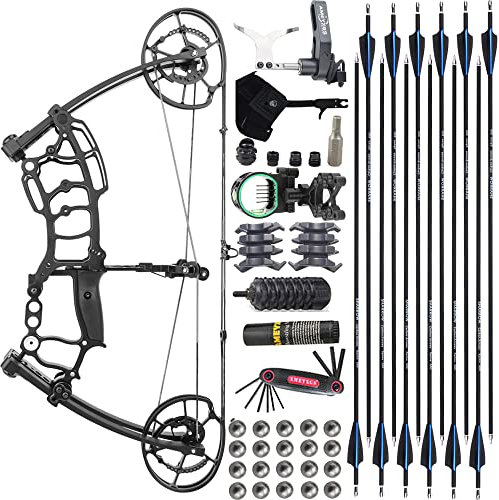 wolfman Bogenschießen Compoundbogen Set 40–65lbs Erwachsene Einstellbar 320/420 FPS Katapult Stahlkugel Dual-Use Jagdbogen 6061 Aluminiumlegierung Angel Bogen Pfeil Set (D)