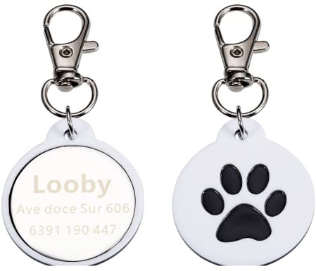 Haustier-ID-Halsbänder Tags Haustiere Anti-verloren Buntes Acryl-ID-Tag Personalisierter Hund Katze Angepasstes Halsbandzubehör Haustier-Namensschild,Weiss,37 X 32 Mm