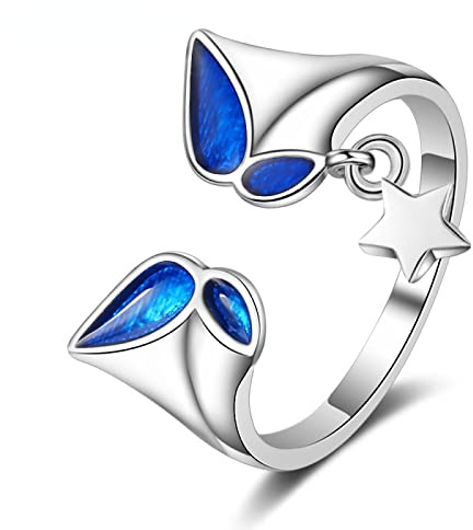 Women'S Sterling Silver Open Ring, Hand Enamel, Blue Drop Oil Pansy Ring, Luxury Party Jewelry For Women