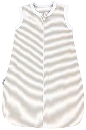 TupTam Sommerschlafsack Baby – Leichter Schlafsack Baby Sommer 0.5 TOG aus Baumwolle, OEKO-TEX zertifiziert, Unisex, Farbe: Streifenmuster Beige, Größe: 62-68