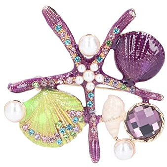 Broche de Concha Estrella Mar, Regalos para Bodas de Oro, Perlas Diamantes Imitación Mujer Colores Grandes Broches Cristal Estilo Vintage Elegante Accesorios Vestir Joyería Tachuelas Collar Ramillete
