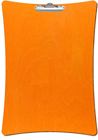 Bütic Holz Klemmbrett konkav Orange für DIN A3 A4 A5 A6 aus 3 mm Birkensperrholz und mit widerstandsfähigem Klarlack versiegelt, Format:A3 hoch, Klemme:Zahnklemme silber