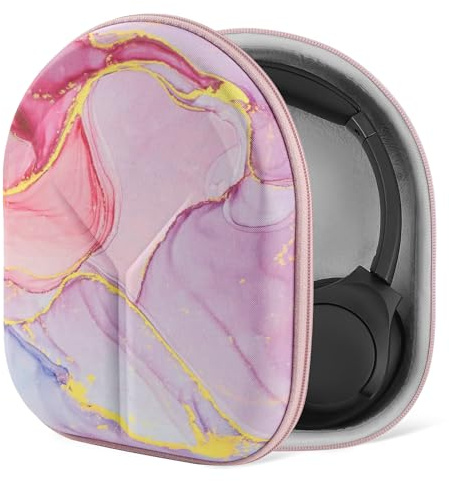 Geekria NOVA Headphones Case Compatible with Anker Soundcore Space Q45, Life Q35, Life Q20, Life Q20+ and More, Replacement Hard Shell Travel Carrying Bag (Pink Marble)