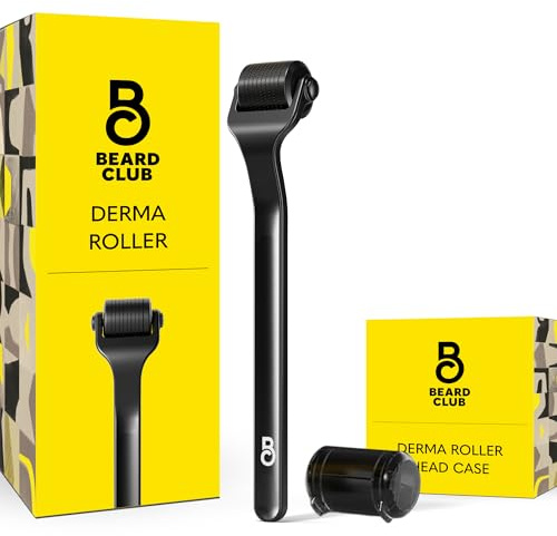 The Beard Club Premium Derma Roller for Face, Body and Scalp - Microneedling Roller for Men and Women with 540 Titanium Microneedles - for Hair & Beard - Weighted Metal Handle - Magnetic Storage Case