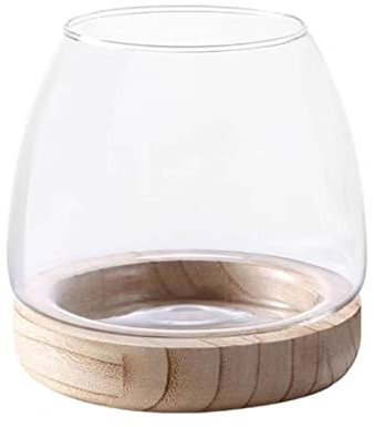 Nature Wood Glass Flower Vase, Hydroponic Planter, Fish Tank Water Flower Pot, Orchid Bonsai Planter, Table Centerpiece for Floral Arrangement (15cm)