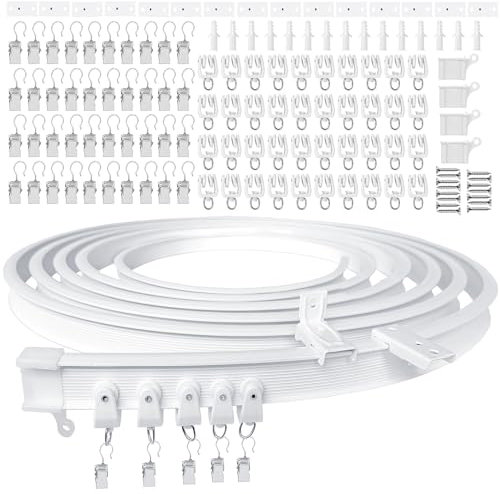 Ceiling Curtain Track, Curtain Rail 5M Bendable Curved Shower Rail Ceiling Wall Mount Heavy Duty Flexible Plastic Curtain Rails Track System for Bed Room Divider