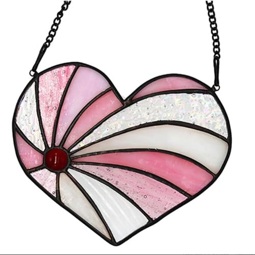 Sonnenfänger mit Aufschrift Mom Heart Stained Windows zum Aufhängen, Valentinstag, Herz, Buntglas, Fensterdekoration, Glasscheibe, Sonnenfänger, Wanddekoration, Geschenk (ein rosa Herz)
