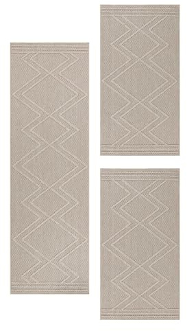 Carpetsale24 Bettumrandung Schlafzimmer 3 teilig Skandinavischer Teppich Beige Bettvorleger Schlafzimmer Bettset: 2 St. 80x150 cm | 1 St. 80x250 cm - Boho Stil Teppich Hoch-Tief Effekt Läufer Set