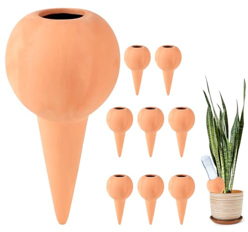 EXLECO 8x 360ml Irrigazione in Terracotta Automatica Coni per D'Irrigazione Piante Grandi Irrigatori Fioriere Automatico Sfere di Irrigazione a Goccia per Vasi Ceramica Oggetti per Innaffiare