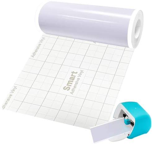 Smart Vinyl Permanent für Cricut Joy, 14cm*200cm Weiß Vinylfolie Plotter, Transferfolie Plotter Set für Laptops, Telefone, Wände und mehr