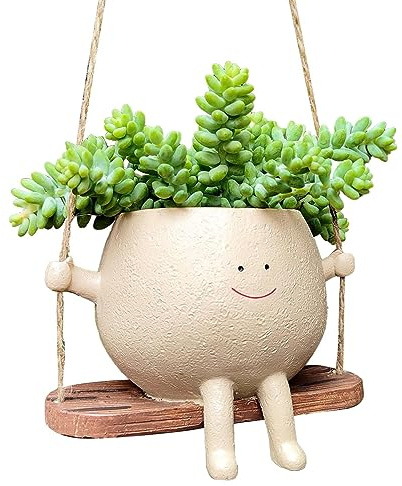 Macetas con Cara Oscilante, Swing Face Planter Pot, Maceta con columpio y cara de sonrisa, Lindas Macetas con Cabeza Colgante, Maceta Colgante Interior, Maceta De Resina con Cara Sonriente macetero