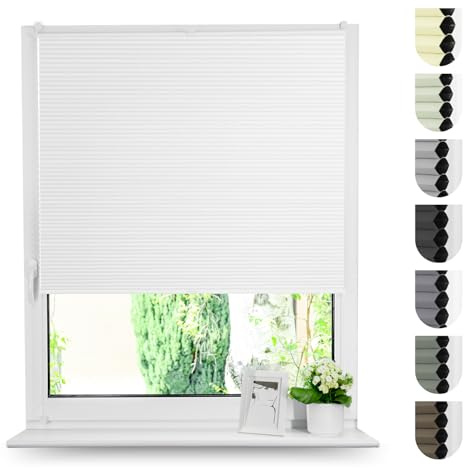 Tom'Shop Plissee mit Klemmfix UV-Schutz WABEN Weiß B90cm x H150cm | Verdunkelndes Wabenplissee ohne Bohren mit Thermoeffekt, Sicht- und Sonnenschutz für Fenster und Türen
