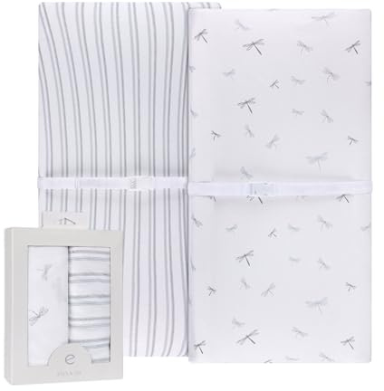 Ely's & Co. Wickelauflagenbezug – Wiegenlaken-Set, 2 Stück, 100 % Jersey-Baumwolle, für Babys, Jungen, blaue Libellen + Streifen