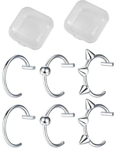 IPNSDON Paquet de 3 anneaux à lèvres unisexes, boucles d'oreilles, septum, sourire, nez, deux boîtes de rangement