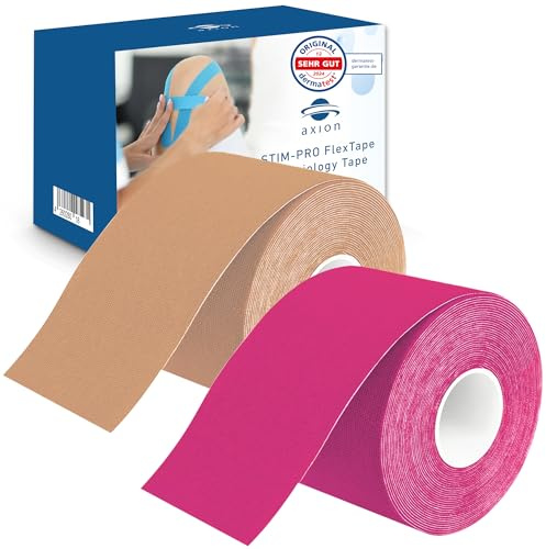 Lot de 2 bandes de kinésiologie beige/rose | Imperméable • Doux pour la peau • Élastique • Bandage autocollant | Bande de physio Uncut idéale pour le sport et la vie quotidienne axion