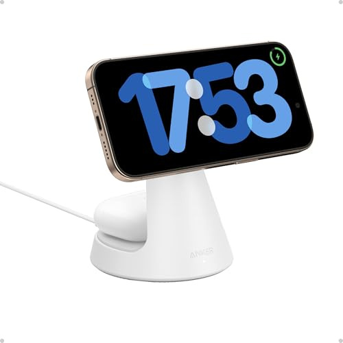 Anker MagGo MagSafe kompatibles 2-in-1 Ladegerät, Qi2 Zertifiziert 15W Schnellladegerät Ständer, Einstellbar stabil, Für iPhone 17/16/15/14/13/12, AirPods Pro und mehr (Ohne Netzteil)