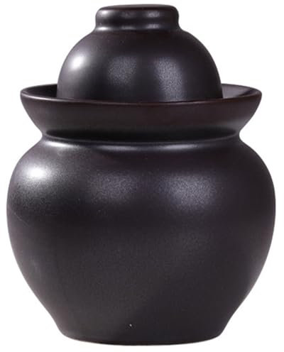 VBVARV Fermentation Lids Chinese Ceramic Fermenting Jar, Fermenting Crock with Water Seal Airlock Lid, Ceramic Sealed Pickles Jar Fermentation Starter Kit Jars,Black,5L