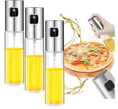 Przydasie Ölsprüher für speiseöl 100ml Oil Sprayer, Dickes Glas, Große Reichweite, Starke Sprühkraft, Küche Essigspenderflasche, Geeignet zum Kochen, Grillen, Backen, Pasta, Salate (Silber) 3er Set