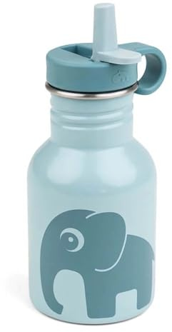 Done by Deer Edelstahl Flasche Elphee Blau - 350 ml - Robuste Kinder Trinkflasche mit einen praktischen Trinkhalm - Ø7 x H 15 cm, Edelstahl 18/8, Deckel: PP