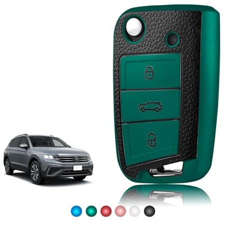 TOOMUME Schlüsselhülle TPU Lederstruktur, Autoschlüssel Hülle Schlüsselcover Passt für VW Volkswagen Golf 7 Tiguan T-ROC T-Cross Polo Seat Ateca Ibiza Leon Skoda Octavia Fabia Kamiq