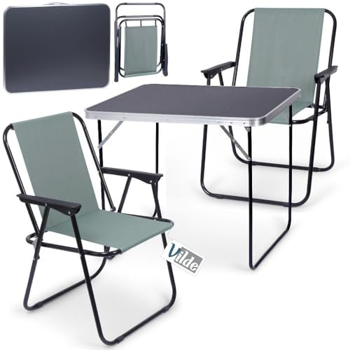 Vilde Mesa de camping plegable con dos sillas plegables