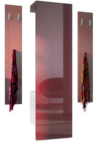 Vladon Ensemble d'entrée Hollywood, Comprenant 1 Panneau de vestiaire Mural avec Porte intégrée, 1 Tringle à vêtements et 1 Ensemble de Panneaux muraux, Blanc Mat/Bordeaux Haute Brillance