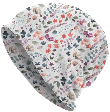 Nature Flowers Slouchy Beanie Chemo Hat Cancer Headwear Nightcap Skull Cap for Women Men