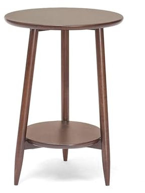 Moderna mesita de noche redonda de madera con 2 niveles para sala de estar, mesa auxiliar pequeña y mesa auxiliar de esquina para sofá o mesita de noche en color nogal